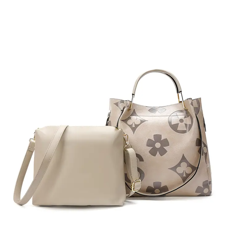 Floral Embossed Leather Satchel Handbag