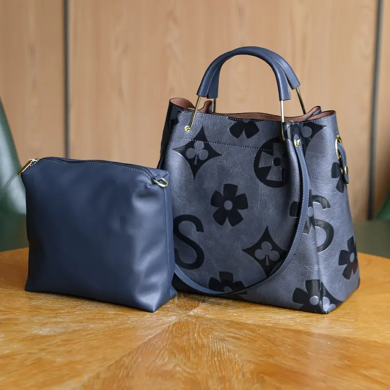 Floral Embossed Leather Satchel Handbag
