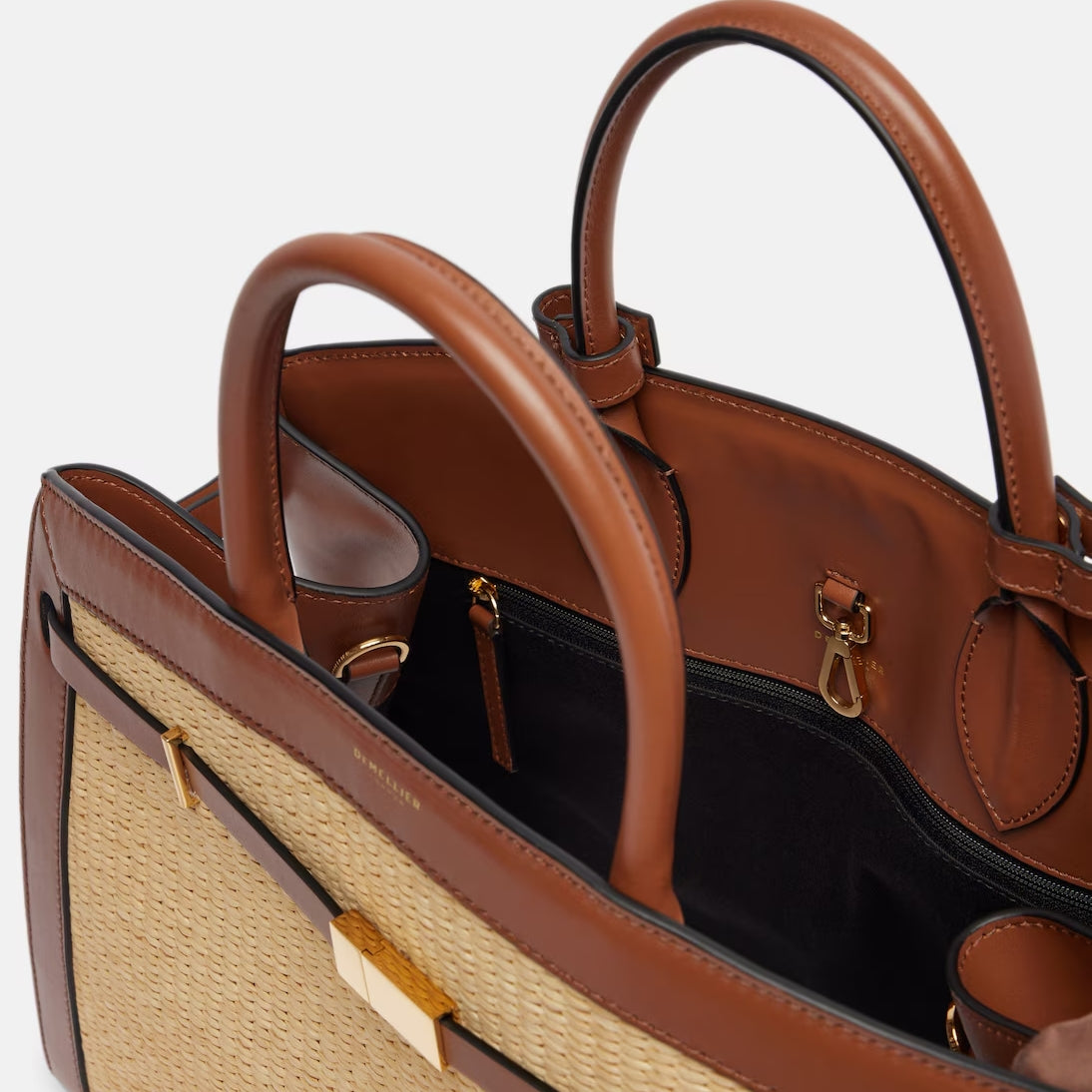 Leather-trimmed Raffia Tote Bag