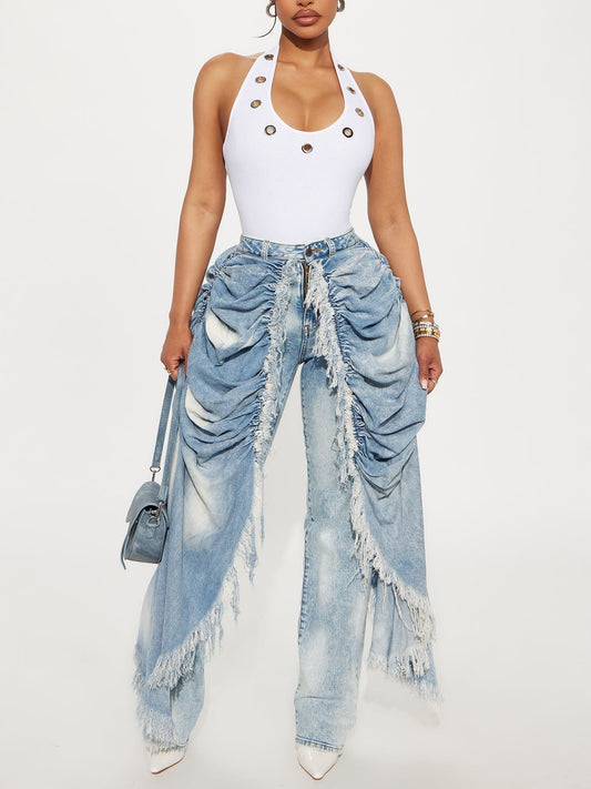 Skirt Overlay Straight Leg Jeans
