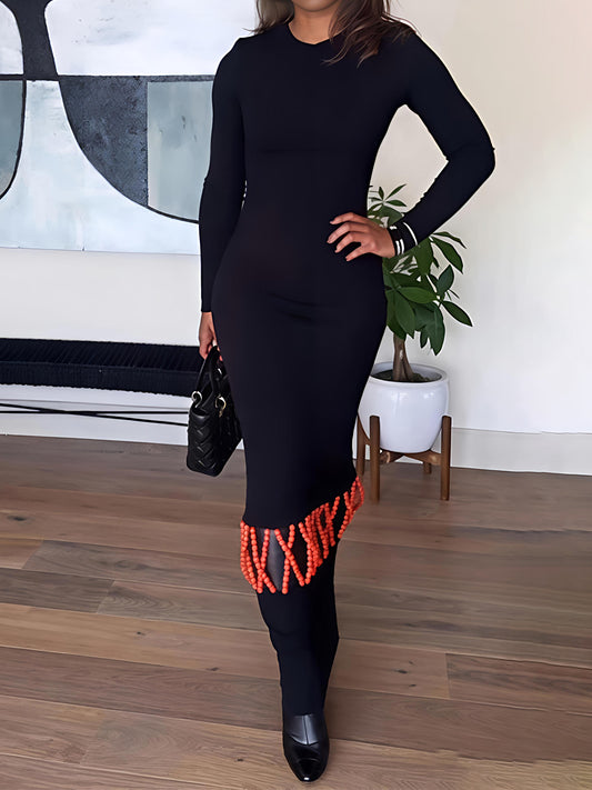 Fashion Beaded Detailing Knitted Maxi Dress