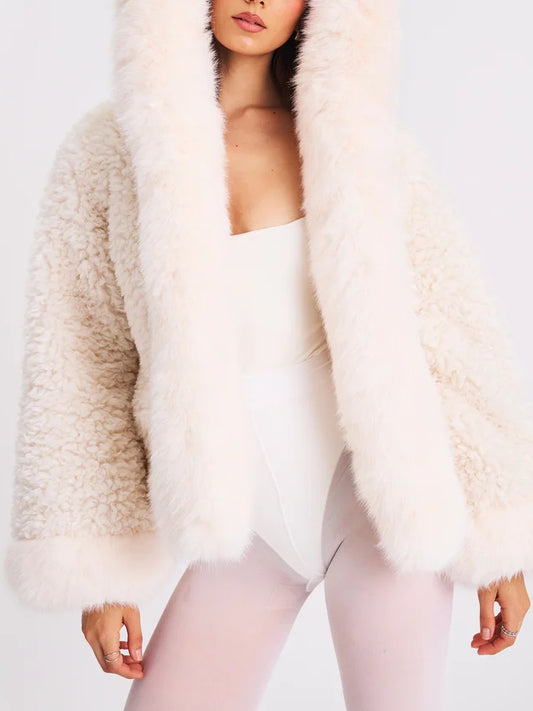 White Vegan Shearling Fur Trimmed Coat
