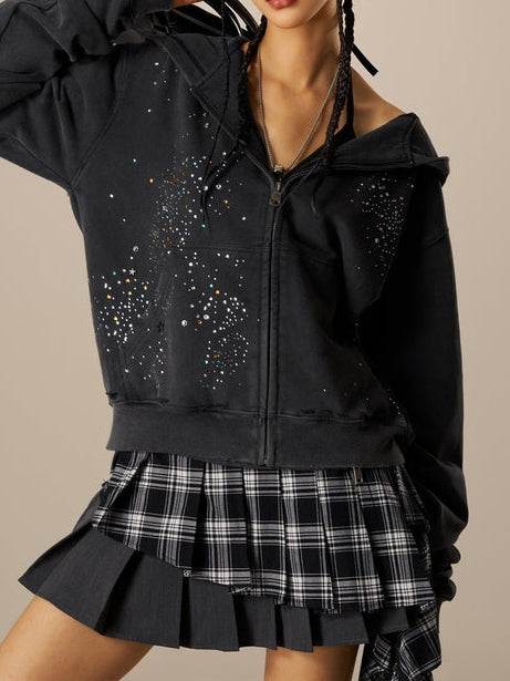 Rhinestone Zip Up Hoodie