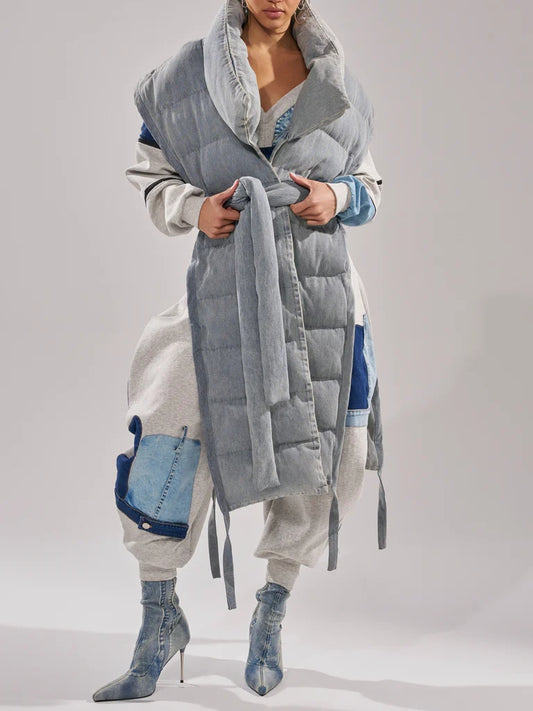 LONG LINE PUFFER VEST IN DENIM