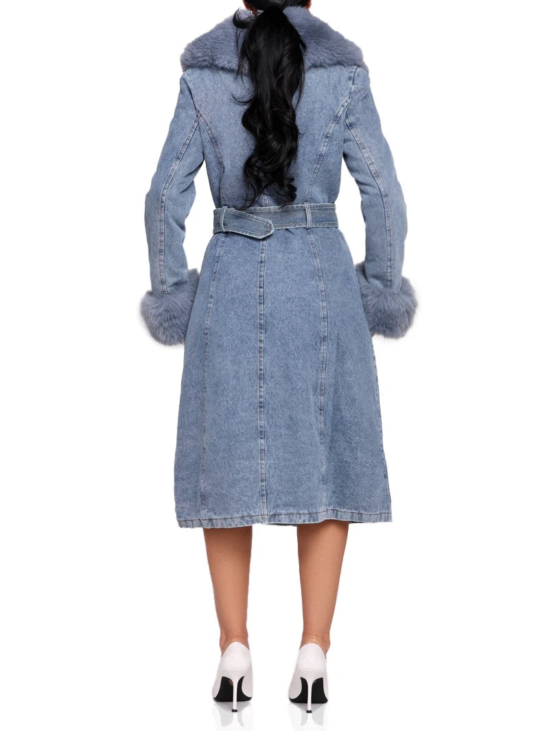 Denim Faux Fur Trim Coat