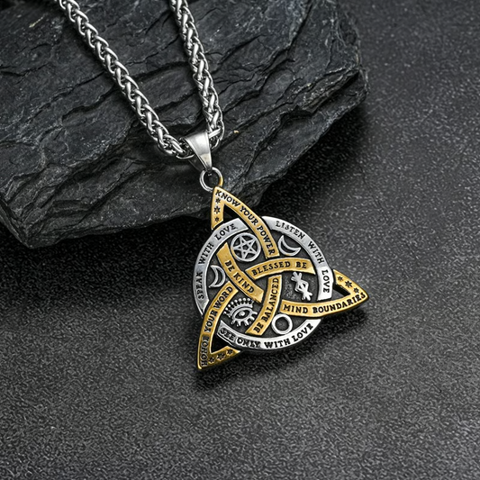 Double Sided Stainless Steel Triple Goddess Triquetra Necklace