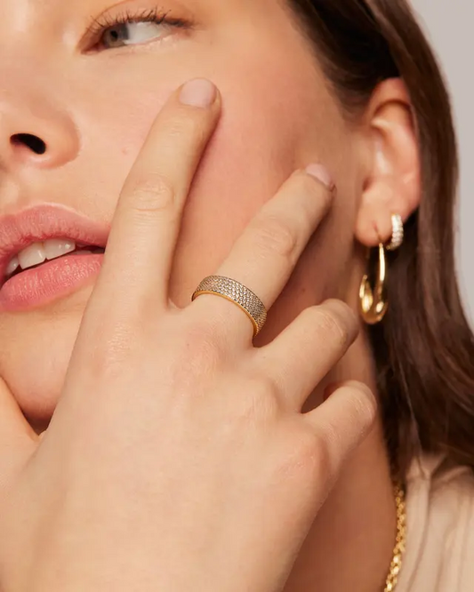 14K Gold Plated Cubic Zirconia Wide Eternity Statement Rings