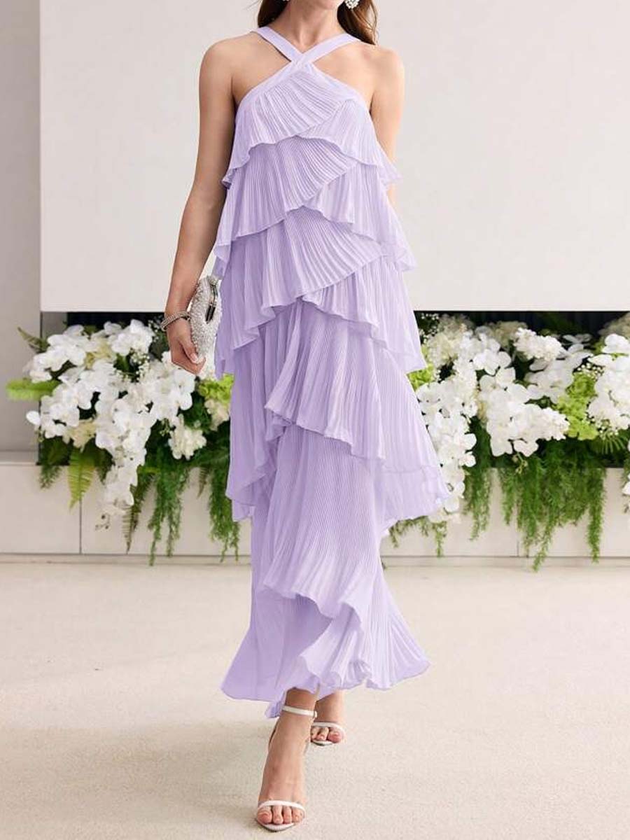 Elegant Pleated Party Tired Dress