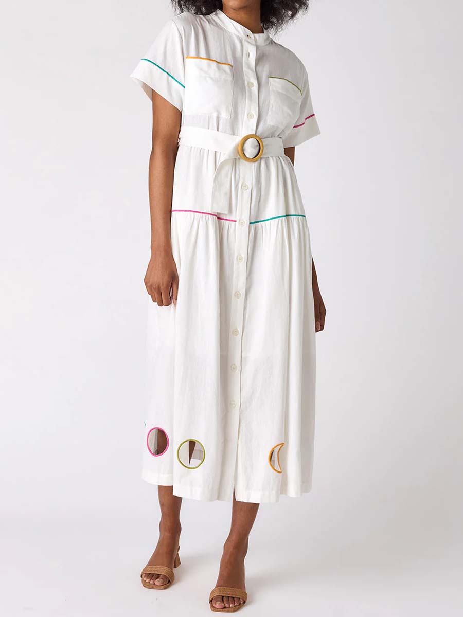 Embroidered Cutout Belted Maxi Dress