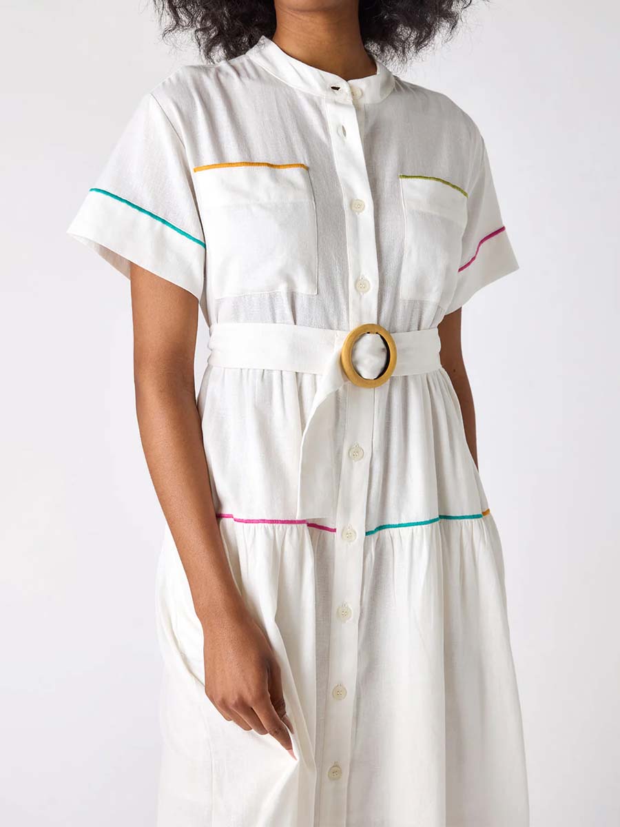 Embroidered Cutout Belted Maxi Dress