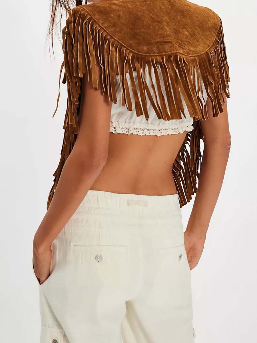 Suede Fringe Vest Jacket