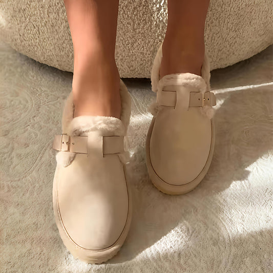 Round Toe Fleece-Lined Flat Bean Shoes
