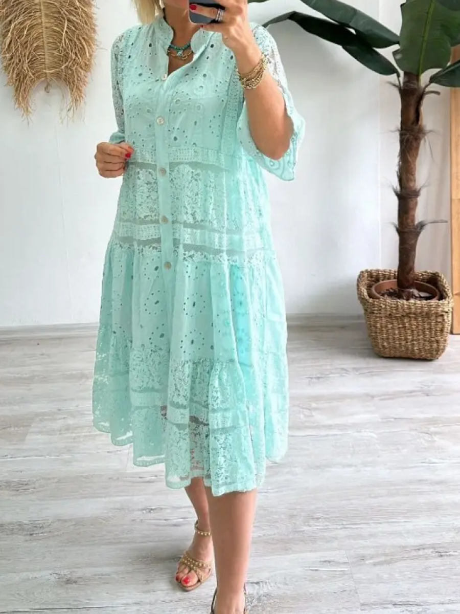 2024 Lace-up Button Loose Dress