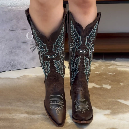 Embroidered Point-Toe Tall Knights Boots