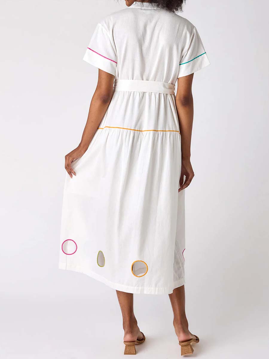 Embroidered Cutout Belted Maxi Dress