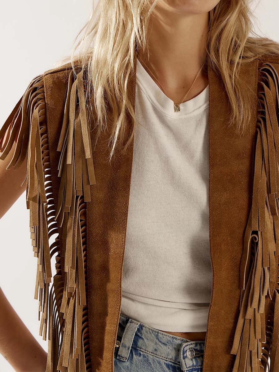 Suede Fringe Vest Jacket