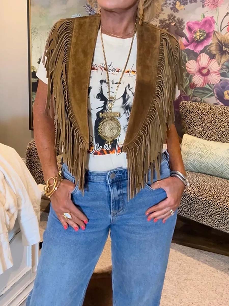 Suede Fringe Vest Jacket