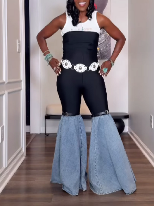 Patchwork Denim Jumpsuit