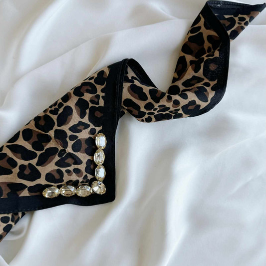 Rhinestone Sparkle Leopard Neck Scarf