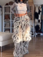Thick Faux Fur Wide Leg Pants
