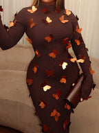 Butterfly Embellished Mesh Dress