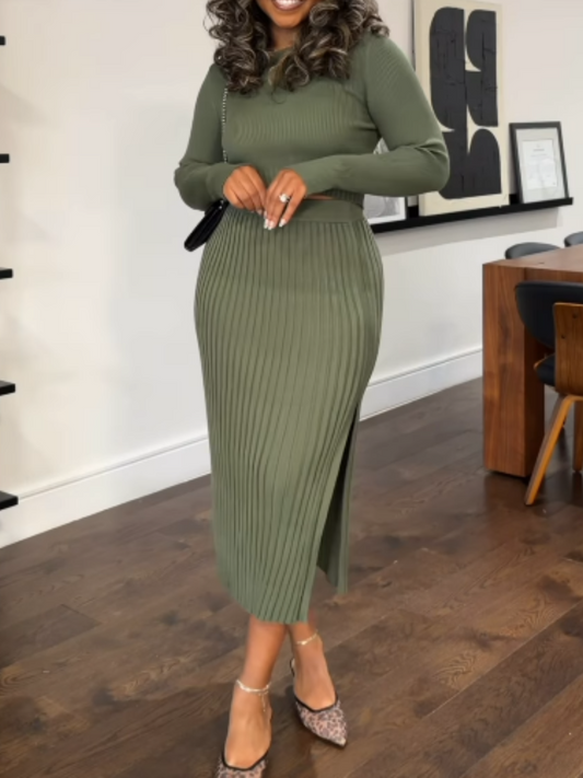 Knitted Split Skirt Set