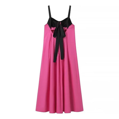 Fashion Back Bow Patchwork Sling Dress