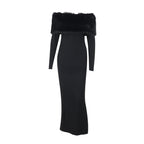 Elegant Off-shoulder Fur Collar Slim-fit Dress