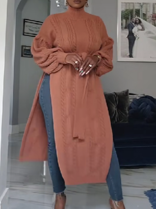 High-Neck Knit Split Top