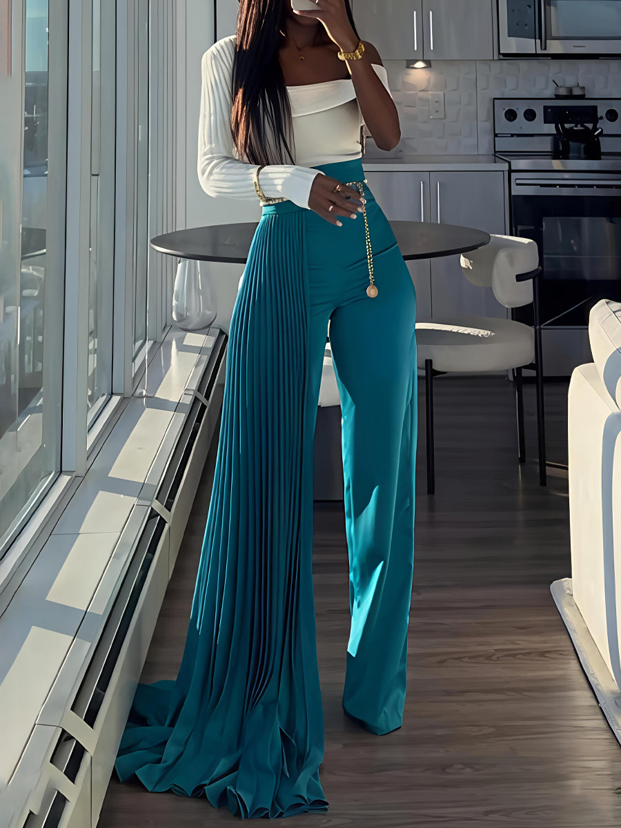 Fashion High Waist Asymmetric Pleated Pants