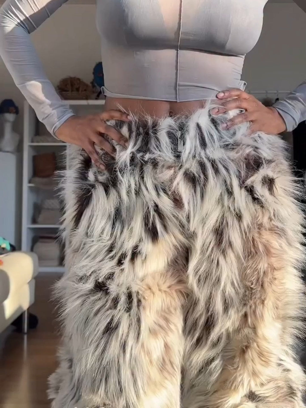 Thick Faux Fur Wide Leg Pants