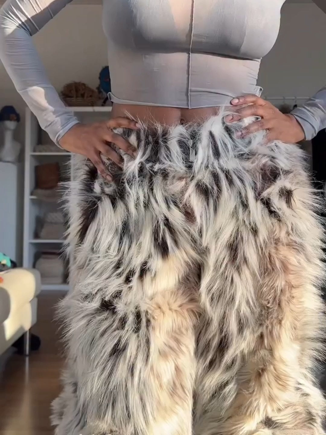 Thick Faux Fur Wide Leg Pants