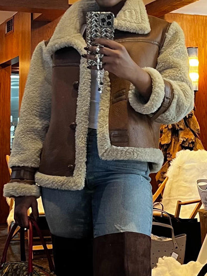 Vintage Faux Leather Oversized Stand Collar Jacket