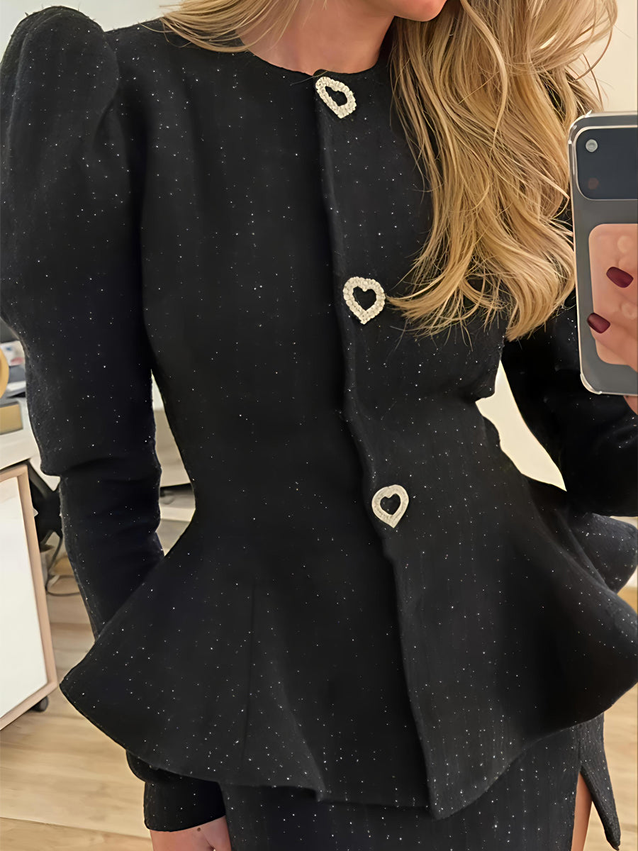 Structured Waist Flared Hem Tweed Jacket & Skirt