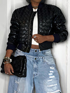Weave Faux Leather Bomber Jacket