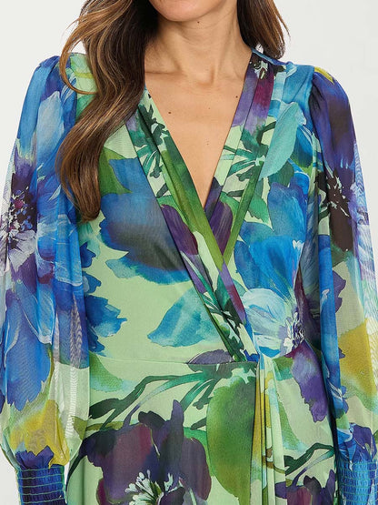 Floral Print V Neck Maxi Dress