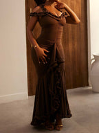 Elegant Ruffled Cold Shoulder Hip Dress