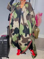 Knitted Camouflage-Print Maxi Poncho