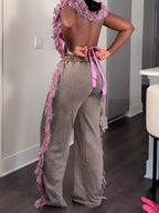 Deep V Neck Fringed Two Pieces Set
