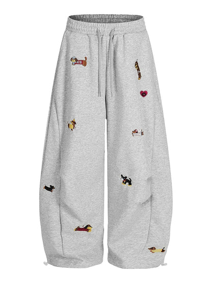 Embroidery Cartoon Dog Hooded Sweatshirt & Sweatpants