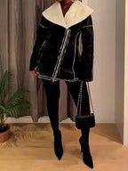 Fur Lapel Zipper Pockets Jacket