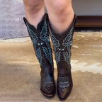 Embroidered Point-Toe Tall Knights Boots