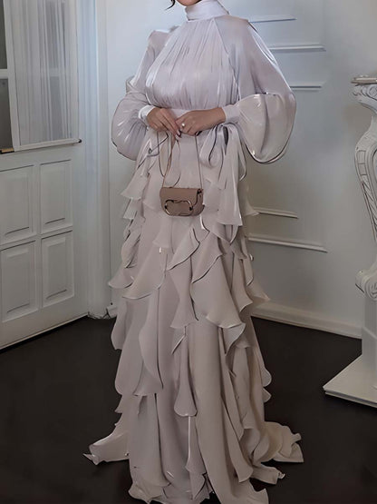Elegant Flouced Lace Up Maxi Dress