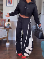 Elastic Waist Printed Hoodie & Lantern Trouser
