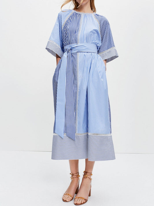 Fresh Blue And White Shirting Stripes Dress