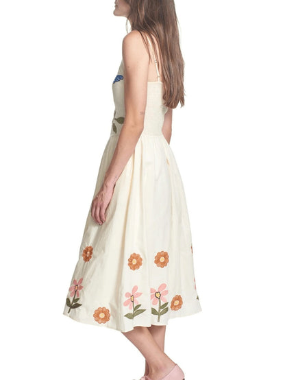 Birds Embroidery Maxi Dress