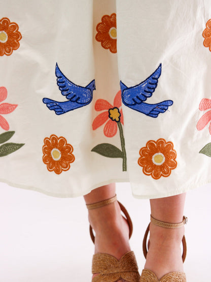 Birds Embroidery Maxi Dress