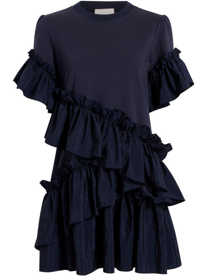Taffeta Ruffle Trim Mini Dress