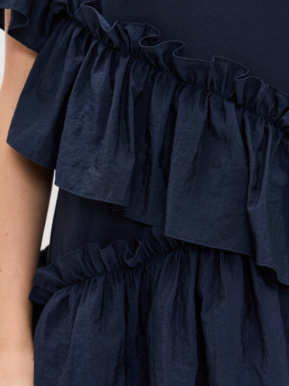 Taffeta Ruffle Trim Mini Dress