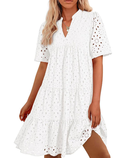 V-neck Hollow-out Embroidered Dress
